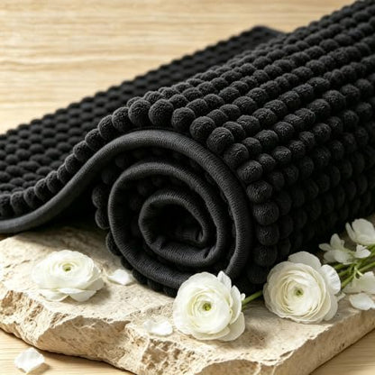 SUBRTEX Bathroom Rugs, U Shaped Chenille Bath Rug 24" x 20" Soft Short Plush Bath Mat Soft Shower Mat Water Absorbent Shower Mat Quick Dry Machine Washable, Black