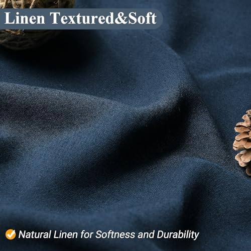 Naturoom Linen Shower Curtain 72 Inch Long for Bathroom Navy Blue 1 Panel