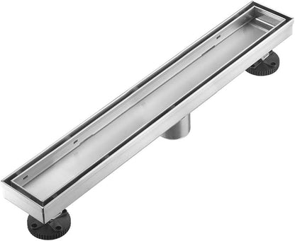 Linear Shower Floor Drain, 18 Inch Brushed Nickel 304 Stainless Steel Bathroom Drains Kit, Rectangular Shower Trench Drain with Reversable Tile-in Pattern Drain Cover & Hair Catcher