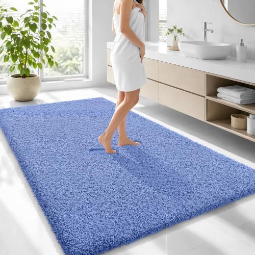 OLANLY Microfiber Large Bathroom Rugs 70x46, Soft Bath Mat, Cornflower Blue