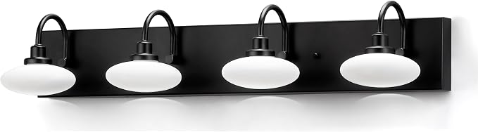 Matt Black LED Vanity Light Fixture - 4-Light Wall Sconce for Bathroom Over Mirror, Modern Hallway Cloakroom Lighting, 3000K-6000K Selectable, Dimmable