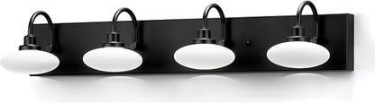 Matt Black LED Vanity Light Fixture - 4-Light Wall Sconce for Bathroom Over Mirror, Modern Hallway Cloakroom Lighting, 3000K-6000K Selectable, Dimmable