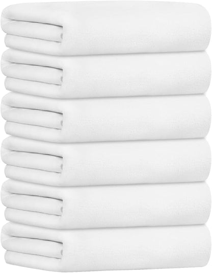 JML Bath Towels with Hanging Loop, White, 30" x 60", 6 Pack | Microfiber, Large,Soft, Absorbent, Quick-drying for Hair Wrap, Sauna, Dorm, Yoga