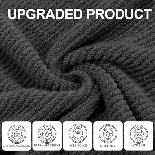 VOOVA & MOVAS Bath Towels 4PC, 100% Cotton, 30x56 in, Dark Gray