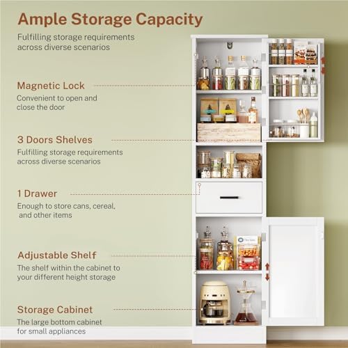67" H Tall Storage Cabinet with 2 Doors, Narrow Bathroom Storage Cabinet