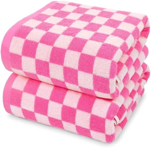Jacquotha Hot-Pink Checkered Cotton Bath Towels Set of 2