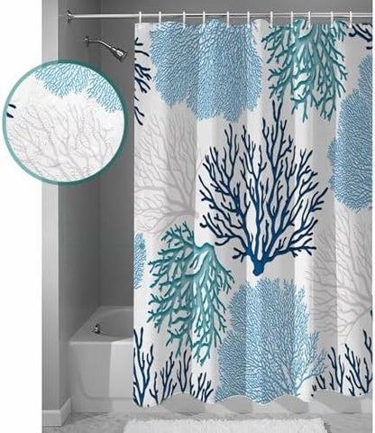 Shower Curtain Bathroom Set Classic Sea Blue Coral Waterproof Shower Curtains with Grommets Hooks Abstract Marine Life Scenery Privacy Bath Curtain for Bathtub Decor 60x72in