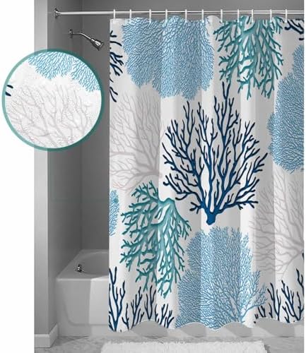 Shower Curtain Bathroom Set Classic Sea Blue Coral Waterproof Shower Curtains with Grommets Hooks Abstract Marine Life Scenery Privacy Bath Curtain for Bathtub Decor 36x72in