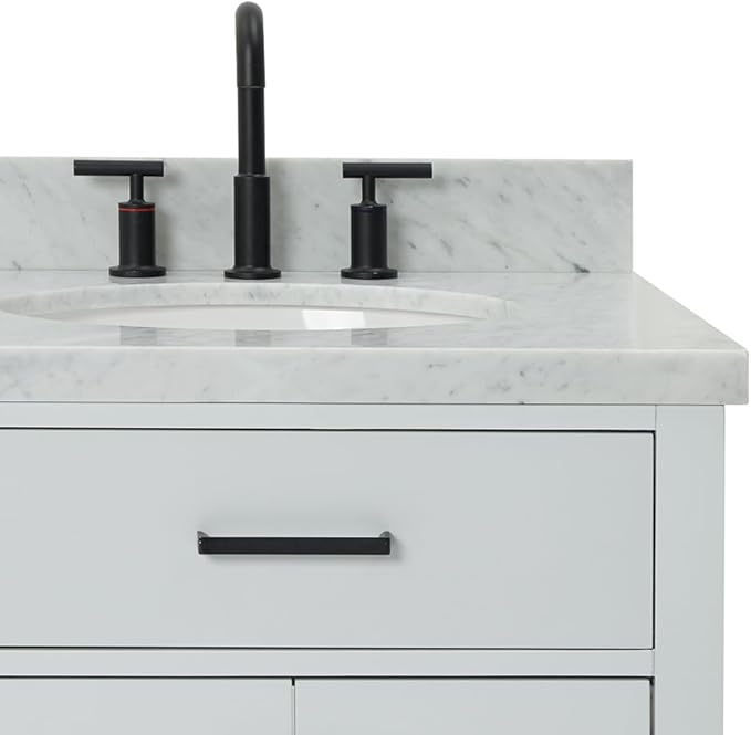 ARIEL Hepburn 60-inch Bathroom Vanity with Sink,Solid Wood, 1.5-inch Italian Carrara Marble Countertop & Backsplash, Double Oval Porcelain Sink, 4 Soft Closing Doors, 6 Dovetail Drawers, Grey