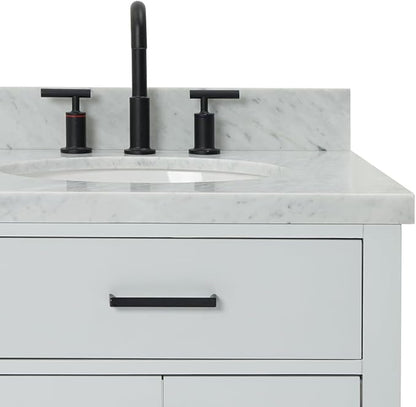ARIEL Hepburn 60-inch Bathroom Vanity with Sink,Solid Wood, 1.5-inch Italian Carrara Marble Countertop & Backsplash, Double Oval Porcelain Sink, 4 Soft Closing Doors, 6 Dovetail Drawers, Grey