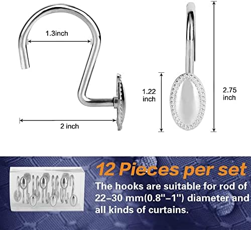 Chrome Shower Curtain Hooks, Anti-Rust Zinc Alloy Bathroom Rings