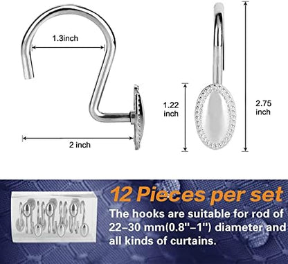 Chrome Shower Curtain Hooks, Anti-Rust Zinc Alloy Bathroom Rings