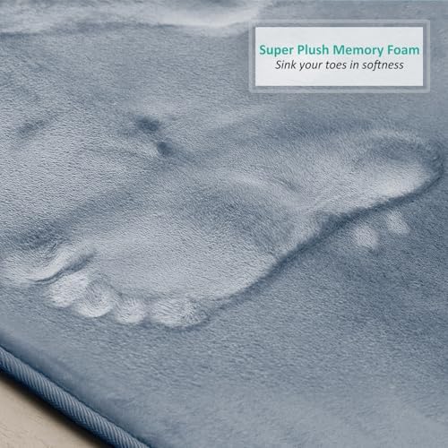 Clara Clark Bathroom Rugs, Velvet Memory Foam Bath Mat, Non-Slip Bath Rugs, Machine Wash, Dries Quickly, Ultra Soft Plush Bath Mats for Bathroom, 17 x 24, Stone Blue