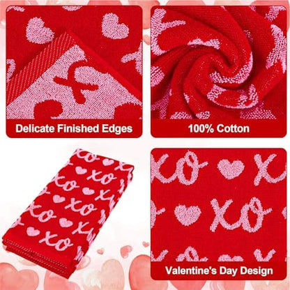 Whaline Valentine's Day Hand Towels Cotton Bathroom Towel Red Pink Heart Decorative Absorbent Bath Towel for Kitchen Dish Drying Cleaning Cooking Wedding, 29.5 x 13.4 Inch, 2Pcs