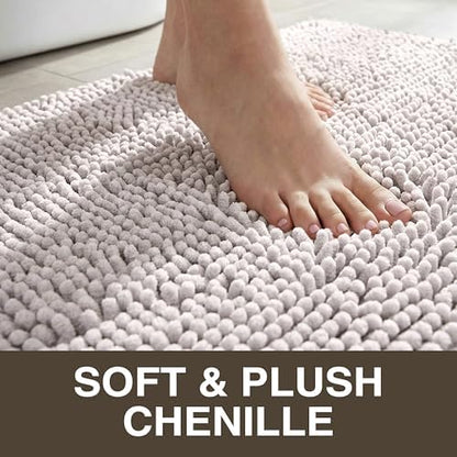 Neater Home Plush Bathroom Rugs 24x17 Thick Chenille Quick Dry Microfiber Absorbent Bath Mat, Soft Bath Rugs, Machine Washable Bathroom Floor Mat for Tub Shower Sink, Home Decor Accessories, Gray