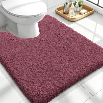 OLANLY Microfiber Soft Bathroom Toilet Rugs U-Shaped, 24x20, Burgundy
