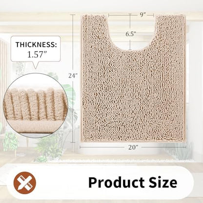 Yimobra Toilet Rugs U Shaped Washable - 24"x20" Non Slip Plush Contour Bath Rugs for Toilet - Super Soft Absorbent Quick Dry Toilet Mats for Bathroom,Beige