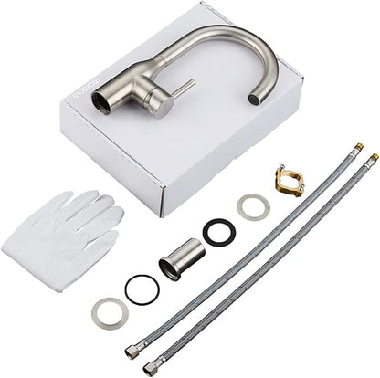 WOWOW Single Handle Bar Sink Faucet 1 Hole Bar Faucet Brushed Nickel Small Kitchen Faucet Modern Commercial Faucet for Sinks RV Sink Faucets with Water Supply Lines