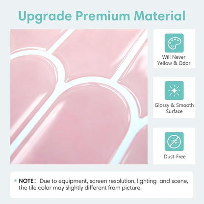 Commomy Thicker Pink Peel and Stick Tile Backsplash - 10 pcs of 12" x 12" - 3D Adhesive Peel and Stick Backsplash for Kitchen, Bathroom, Removable, Waterproof, Vinyl Wall Tile