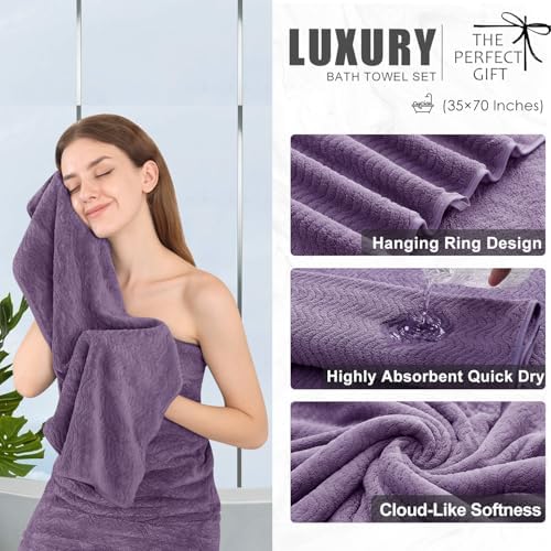 8 Piece Bath Towel Set |2 Oversized Large Bath Sheet,2 Hand Towels,4 Washcloths| Ultra Soft Cozy Bath Towel Set for Bathroom Hotel Gym Spa,Highly Absorbent Quick Dry Bathroom Towel Collections,Purple