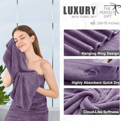 8 Piece Bath Towel Set |2 Oversized Large Bath Sheet,2 Hand Towels,4 Washcloths| Ultra Soft Cozy Bath Towel Set for Bathroom Hotel Gym Spa,Highly Absorbent Quick Dry Bathroom Towel Collections,Purple