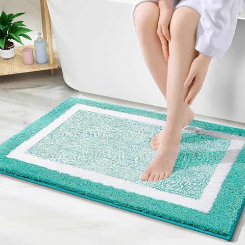 OLANLY Bathroom Rugs 30x20, Soft Absorbent Microfiber Bath Rugs, Green