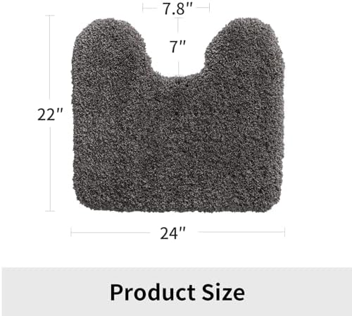 Disolla Toilet Mat 22x24 - Non Slip Fluffy U-Shaped Contour Rug, Ultra-Soft Plush Toilet Floor Mat, Absorbent & Machine Washable, Dark Grey