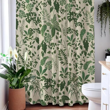 Vintage Boho Tropical Green Botanical Shower Curtain 72x72 Inches