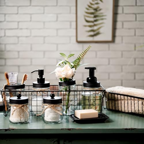 SheeChung Mason Jar Bathroom Accessories Set,6Pcs Rustic Bathroom Set,Black