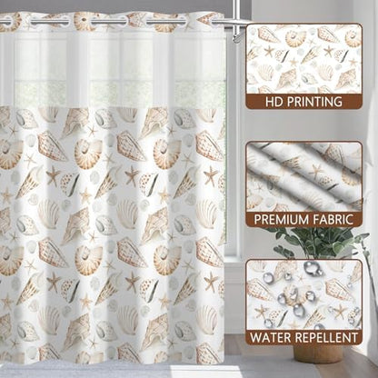 No Hook Shower Curtain with Snap in Liner 71x74 Inch