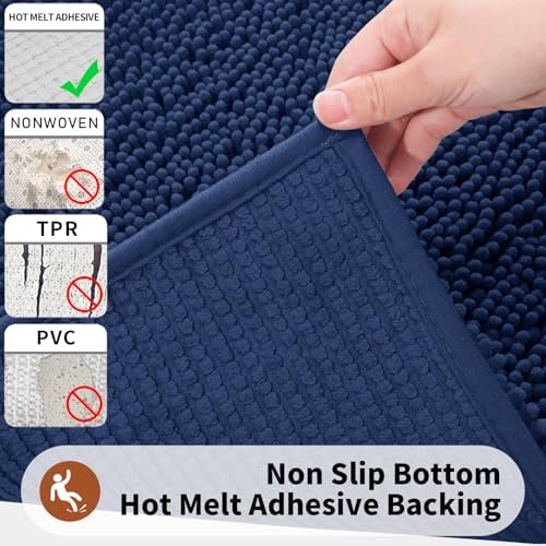 Yimobra Toilet Rugs U Shaped Washable - 24"x20" Non Slip Plush Contour Bath Rugs for Toilet - Super Soft Absorbent Quick Dry Toilet Mats for Bathroom,Navy Blue