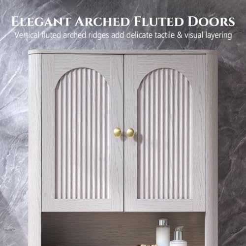 23.6''W Bathroom Fluted Arched Wall Cabinet Set of 2 w/Doors, Light Grey