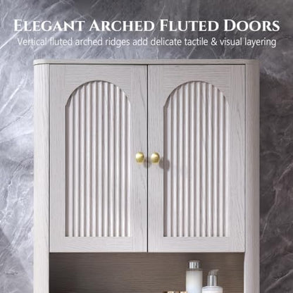 23.6''W Bathroom Fluted Arched Wall Cabinet Set of 2 w/Doors, Light Grey