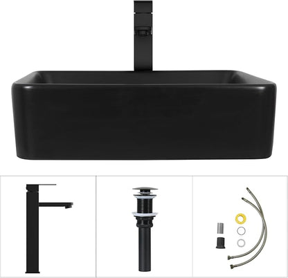 60" Barn Door Bathroom Vanity with 6 Drawers and Two Doors, Farmhouse Style Standing Pedestal Cabinet with Two Black Ceramic Sinks
