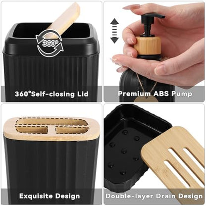 32PCS Bathroom Sets with Shower Curtain and Rugs,Bathroom Set Black Bathroom Accessories Black Shower Curtain Set with Bathroom Trash Can