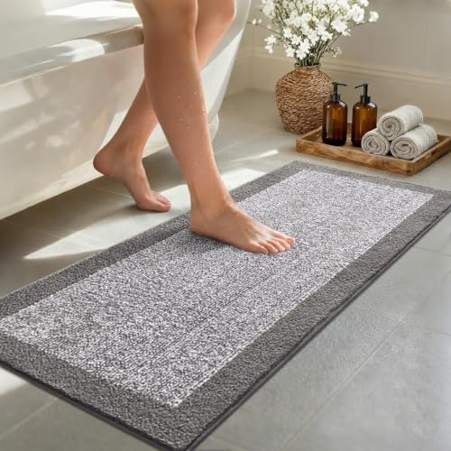 48x17 Bathroom Rugs Non Slip Washable, Soft Absorbent Bath Mat Light Grey