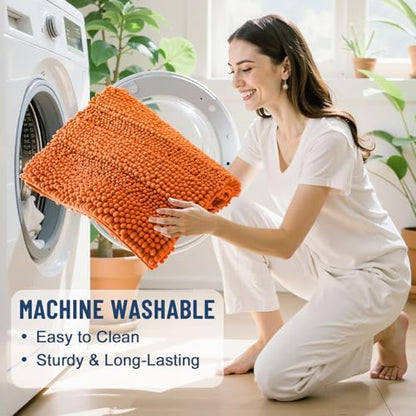 Grandaily Chenille Striped Bathroom Rugs 24x16, Extra Thick and Soft Absorbent Bath Mats, Rubber Backing, Plush Shaggy Shower Carpet, Machine Wash Dry, Bath Rug for Bathroom, Clay