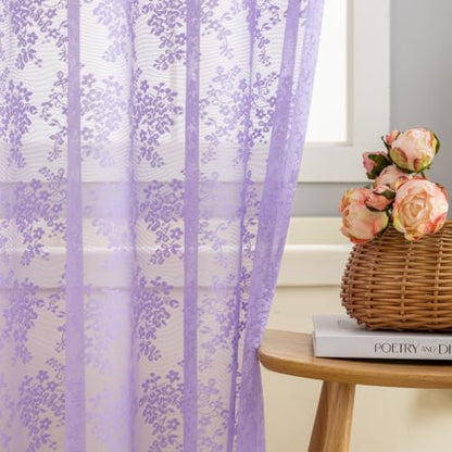 TUDECO Lavender Purple Lace Shower Curtain with Valance, 72 x 72 Inch