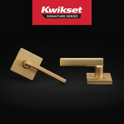 Kwikset Halifax Interior Passage Door Handle, Lever For Closet and Hallway Doors, Reversible Non-Locking Handle Lever, Satin Brass, with Microban Protection