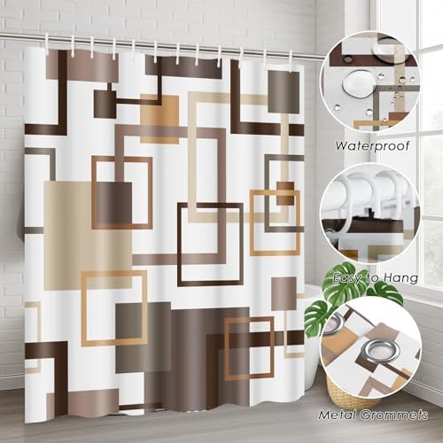 Bathroom Sets with Shower Curtain and Rugs, 4 Pcs, Geometric Brown