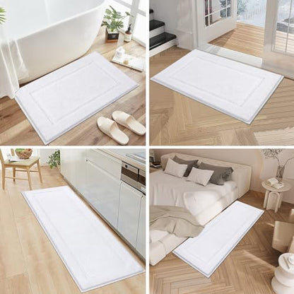 Pauwer Bathroom Rug Sets 3 Piece, Non Slip Washable Bath Mat, White