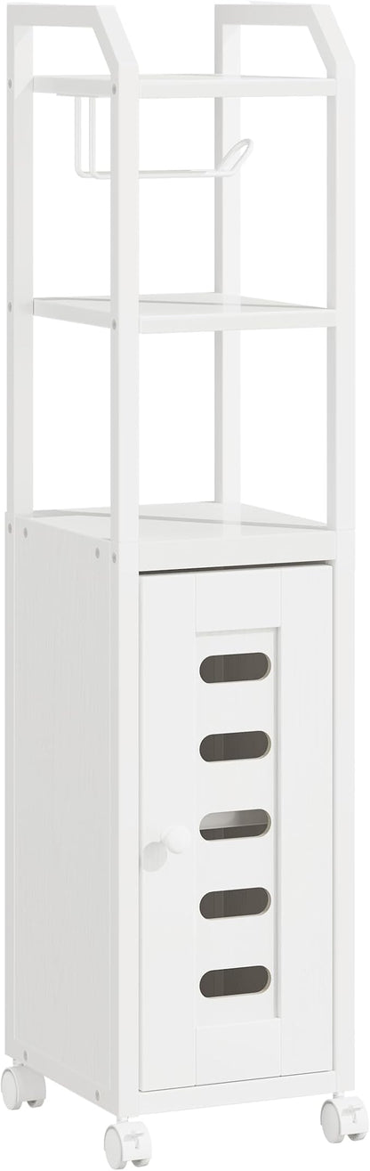 Bathroom Storage Cabinet - Toilet Paper Storage Cabinet, Small Toilet Paper Holder with 4 Wheels, Bathroom Organizer with Adjustable Shelf, for Small Spaces, White BC04613W
