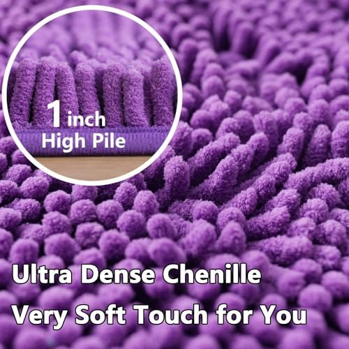 Bathroom Rugs Chenille, Extra Thick and Absorbent, Non-Slip, Machine Washable, Dry Quckily, Soft Cozy Plush, Used Under Shower Bathtub and Sink, Bath mat Sets Purple