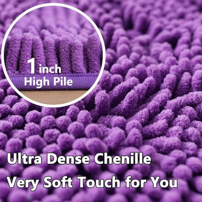 Bathroom Rugs Chenille, Extra Thick and Absorbent, Non-Slip, Machine Washable, Dry Quckily, Soft Cozy Plush, Used Under Shower Bathtub and Sink, Bath mat Sets Purple