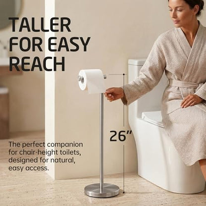 KES 26" Tall Toilet Paper Holder Stand with Weighted Base, Brushed Finish