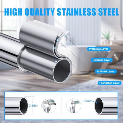 TEECK Shower Curtain Rod, 32-92 inch Adjustable Spring Tension Curtain Rod, Never Rust Anti-Slip Shower Curtain Rod for Bathroom, No Drilling, Never Collapse, Easy to Use, Silver