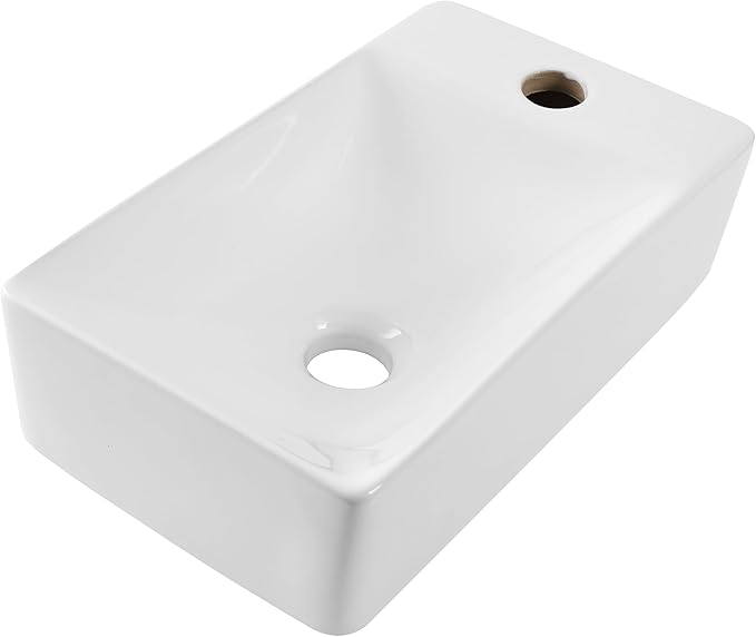 JONATHAN Y SNK1004A-R Felix 15 in. W x 8 in. D Modern Wall Mounted Rectangular Ceramic Mini Sink Basin, Right-Side Faucet, White