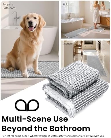 Furicher Waffle Bath Mat Set, Non Slip Bathroom Rugs 2 Piece, Gray & White