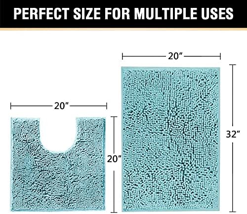 H.VERSAILTEX Original Luxury Chenille Bathroom Rug Mat (32" x 20"/20" x 20"), Extra Soft & Absorbent Shaggy Rugs, Machine Wash/Dry, Perfect Plush Carpet Mats for Tub (Curved Set, Aqua Haze)