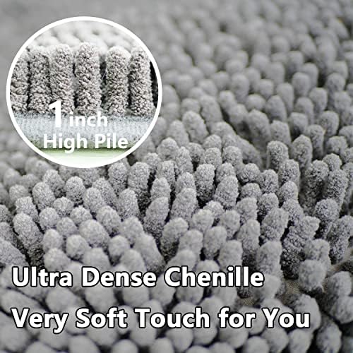 BOANKODU Bathroom Rugs Sets 2 Piece, Extra Soft Chenille Bath Mat Absorbent Bathroom Rug, Bathroom Mat with PVC Non-Slip Bottom, Machine Washable Bath Rugs (32x20 Inch + 24x16 Inch, Light Grey)